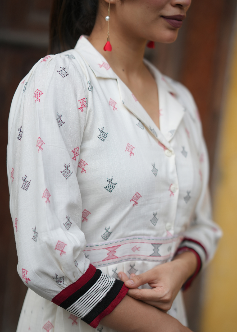 Creamy Ruby Co-Ord Set – Soft Elegance with a Touch of Regal Red