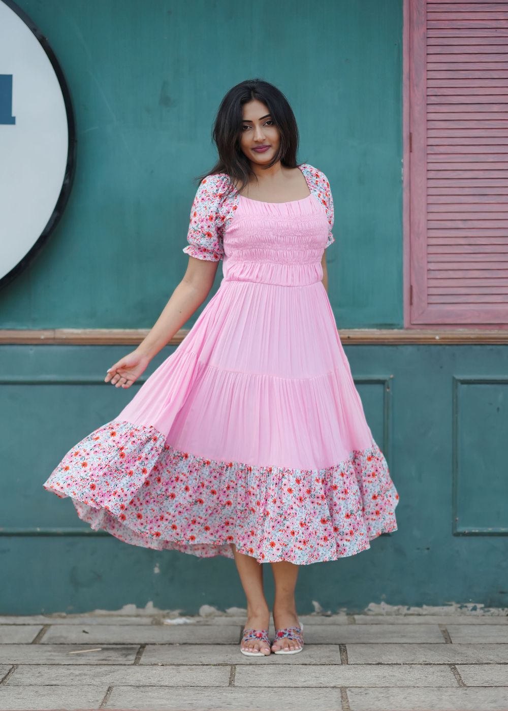 Daisy Pink Flare Dress – Playful Charm in a Flowing Silhouette