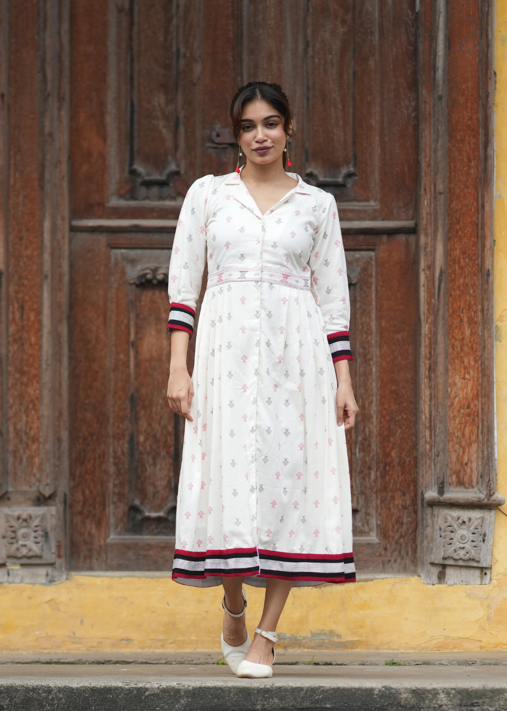 Creamy Ruby Co-Ord Set – Soft Elegance with a Touch of Regal Red
