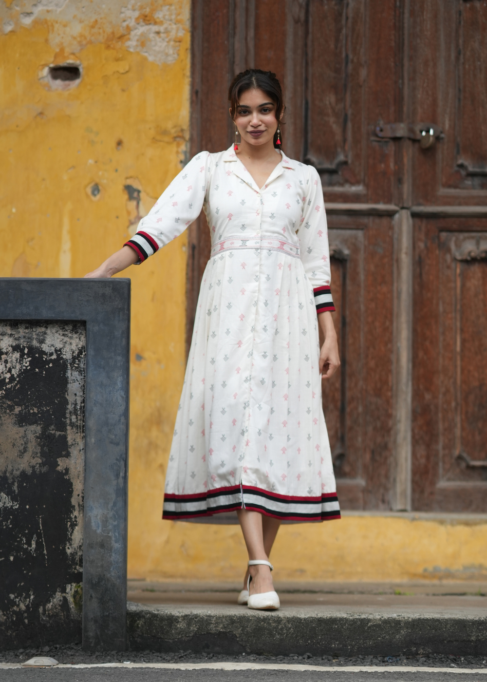 Creamy Ruby Co-Ord Set – Soft Elegance with a Touch of Regal Red