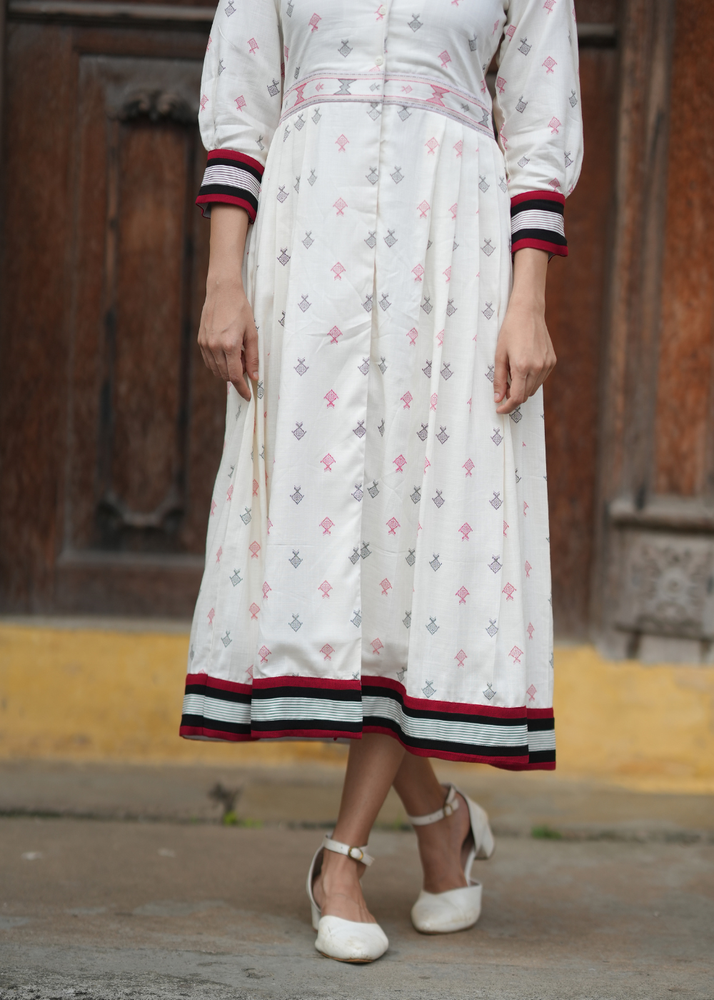 Creamy Ruby Co-Ord Set – Soft Elegance with a Touch of Regal Red