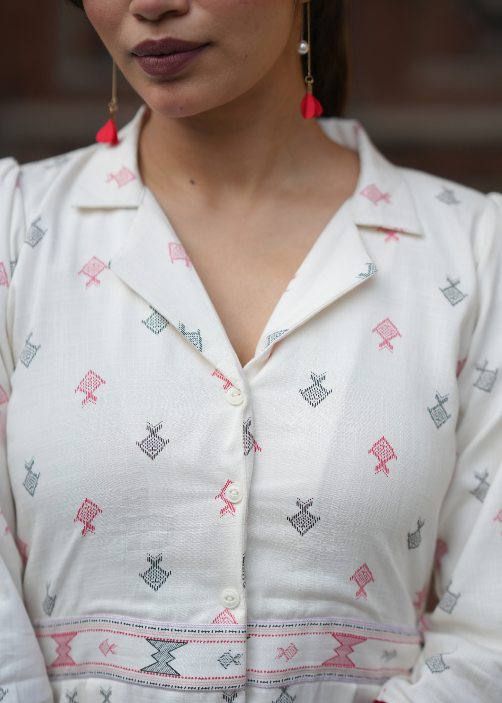 Creamy Ruby Co-Ord Set – Soft Elegance with a Touch of Regal Red