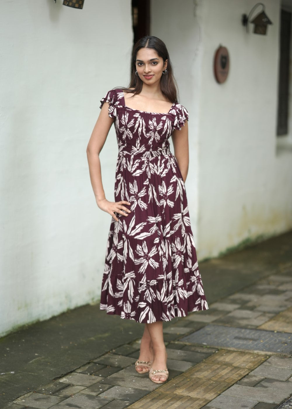 Maroon Bloomtrail – Flowing Floral Elegance with a Timeless Charm