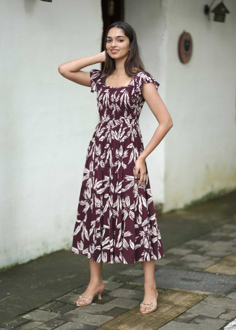 Maroon Bloomtrail – Flowing Floral Elegance with a Timeless Charm