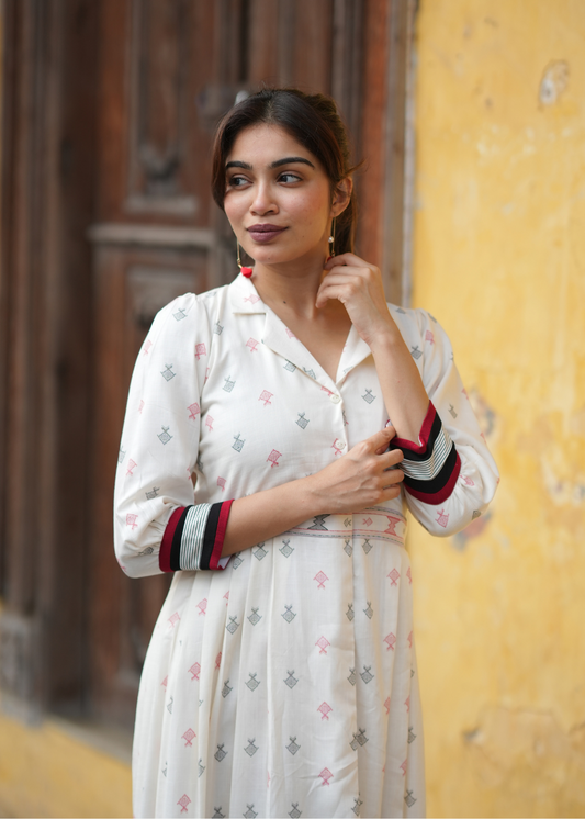Creamy Ruby Co-Ord Set – Soft Elegance with a Touch of Regal Red