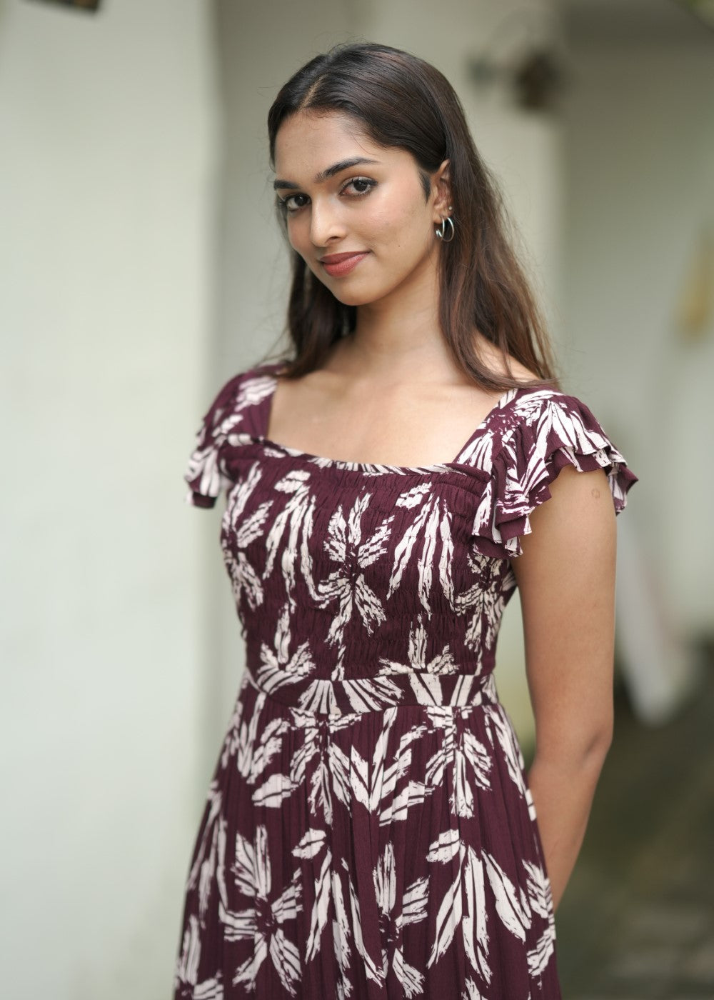 Maroon Bloomtrail – Flowing Floral Elegance with a Timeless Charm
