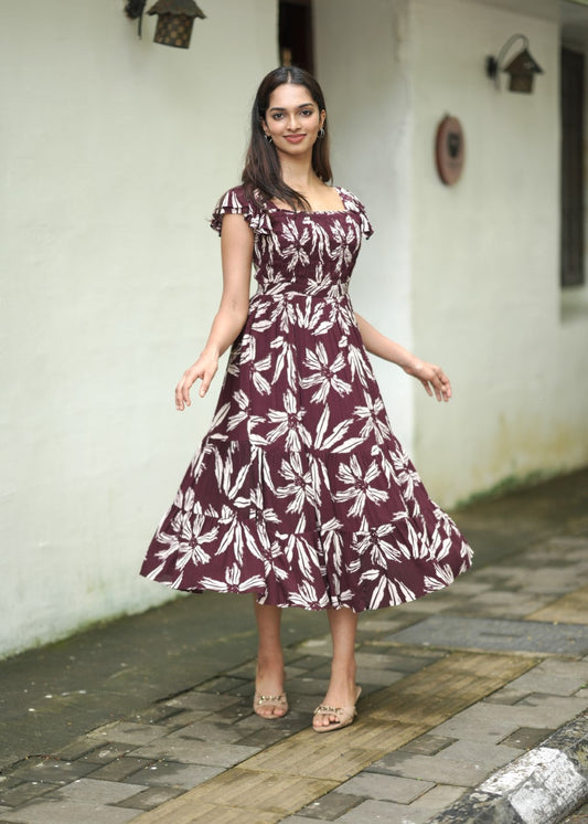 Maroon Bloomtrail – Flowing Floral Elegance with a Timeless Charm